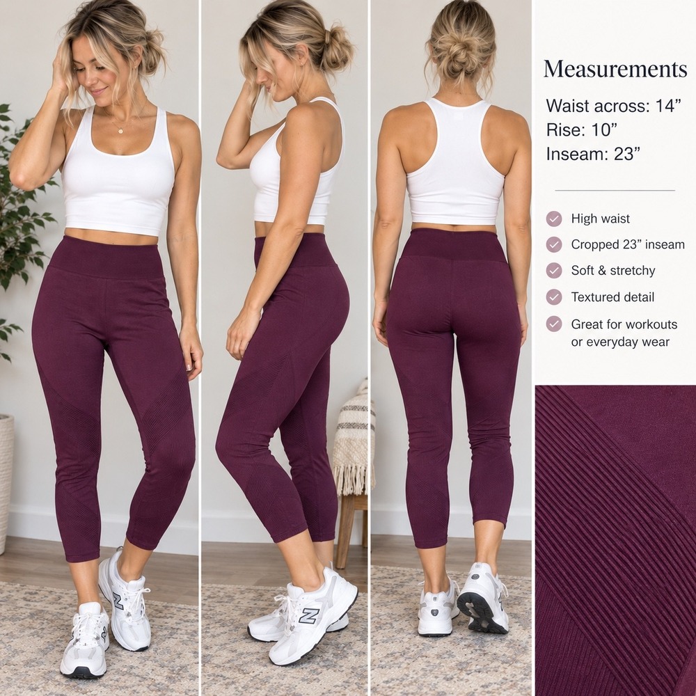 Fabletics Purple Textured High Waisted Cropped Leggings Medium Activewear Gym